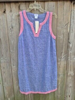 Sigrid Olsen Size Small Linen Dress Blue with Pink Edge